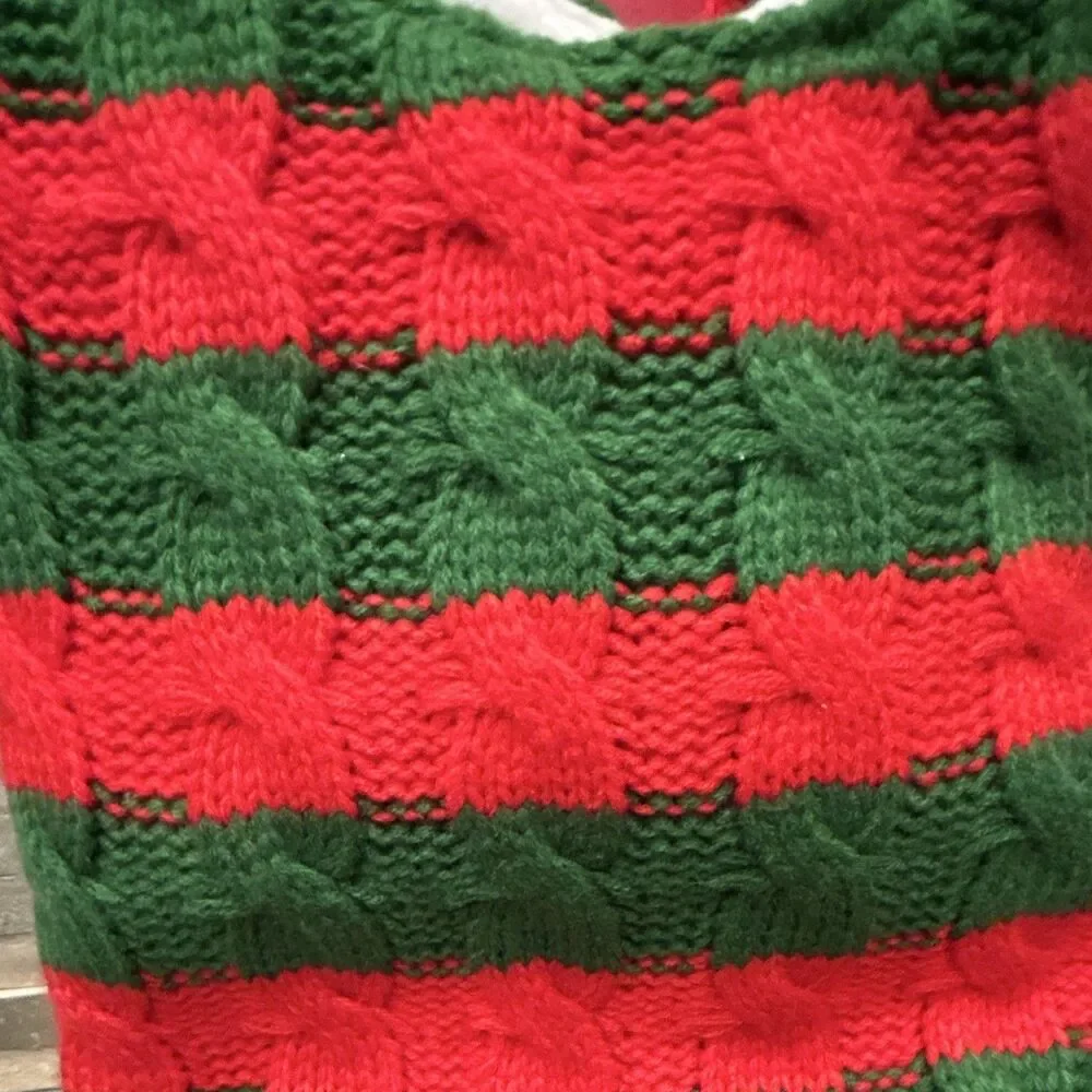 Ashland Christmas Tree Skirt Red Green White Striped Round 4 ft Pom Pom Trim